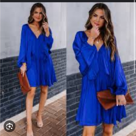 Vici “Flying Colors” satin babydoll dress-Blue - Picture 4 of 5